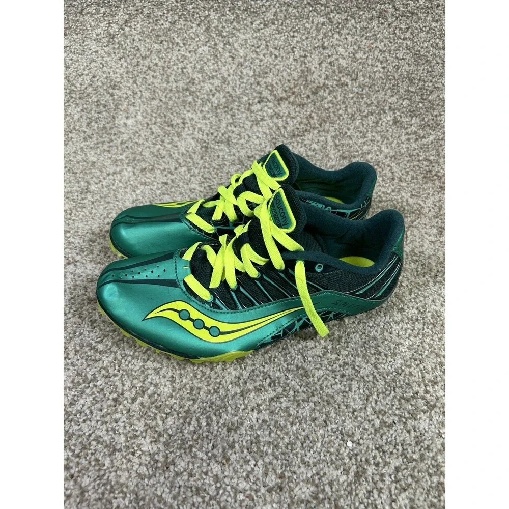 Saucony Spit Fire‎ Track Running Shoes Green Yellow  Womens US Size 9